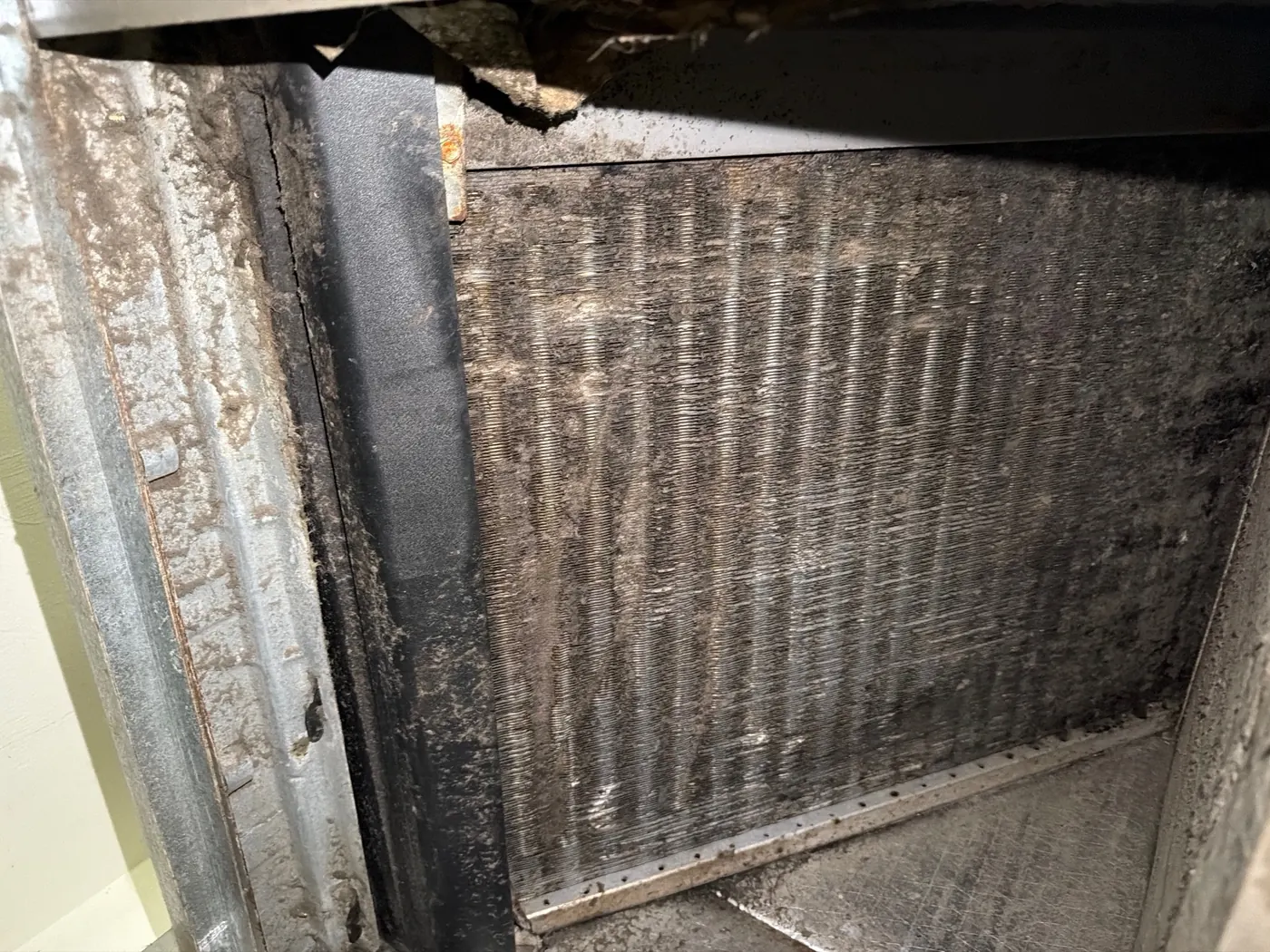 Dirty indoor coil before cleaning