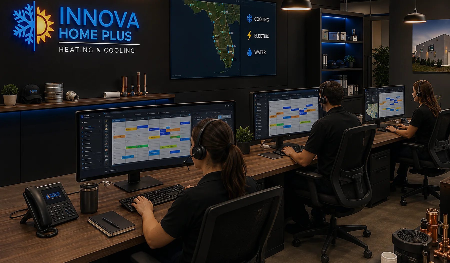 INNOVA HOME PLUS dispatch team coordinating service calls across Southwest Florida
