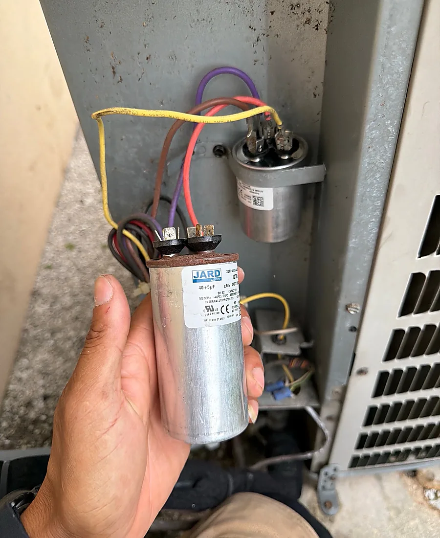 New AC capacitor installed and verified in hand